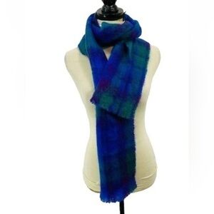 Donegal Design Mohair Wool Blue‎ Plaid Scarf Made In Ireland